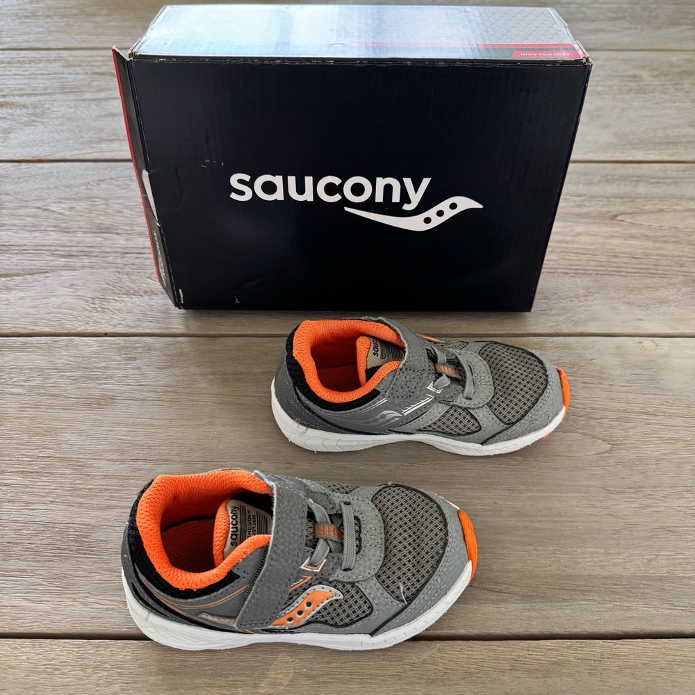 Saucony Gray and Orange Sneakers with Cushioned Midsole